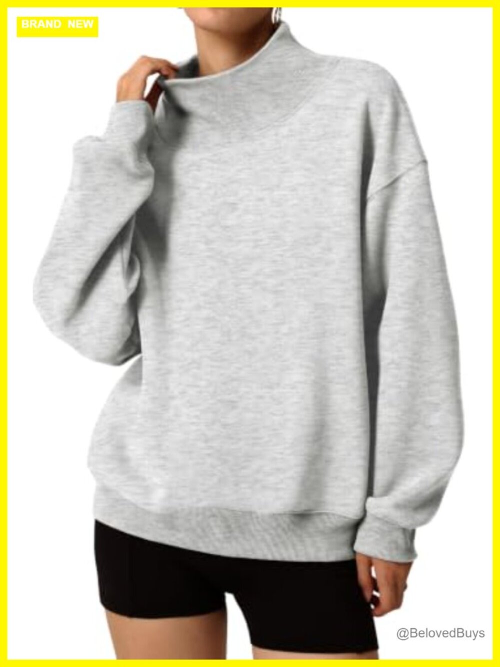 Mock Neck Oversized Pullover Sweatshirt Long Sleeve Tops